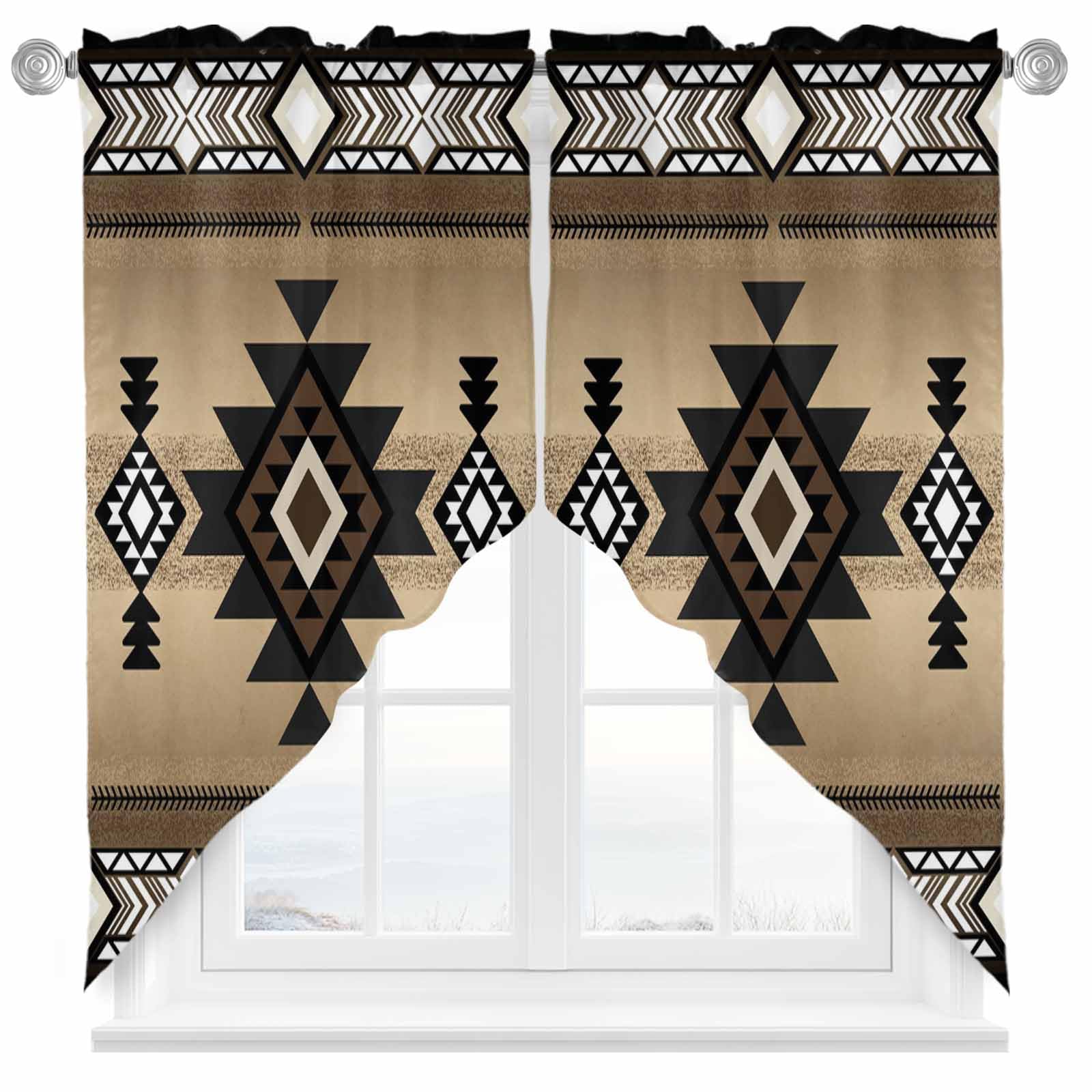 LooPoP Swag Curtain Valances Tribal Style Swag Valances for Kitchen Windows Southwest Native American Short Topper Curtains Tier Pair for Kitchen