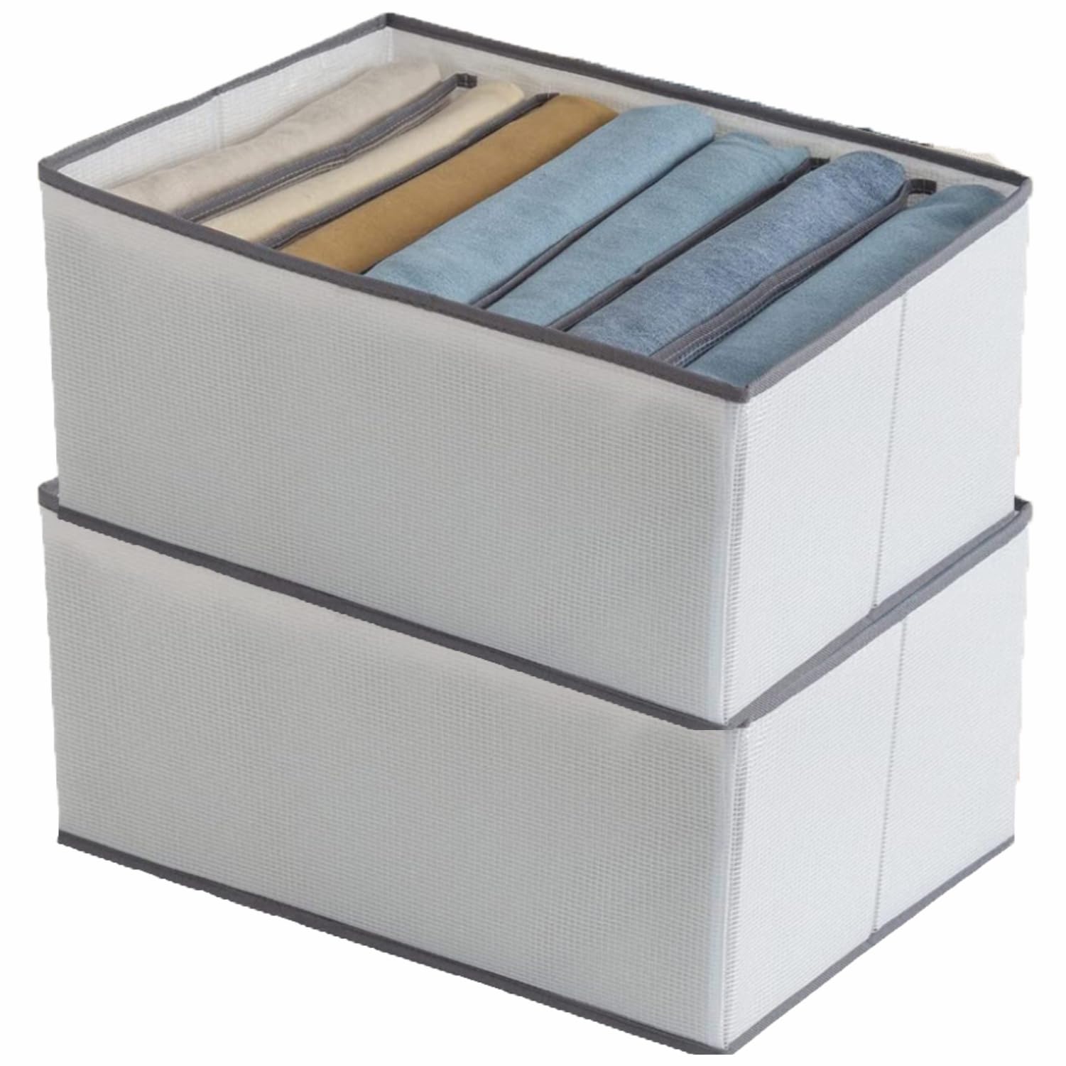 JD FRESH 2 Pcs 7 Slot Non-Woven Fabric Cloth Organizer for Storage/Foldable Wardrobe Organizer/Multipurpose Organisers Storage Box for clothes/Shirts/T-Shirts/Dress/Sweaters/Jeans (White)