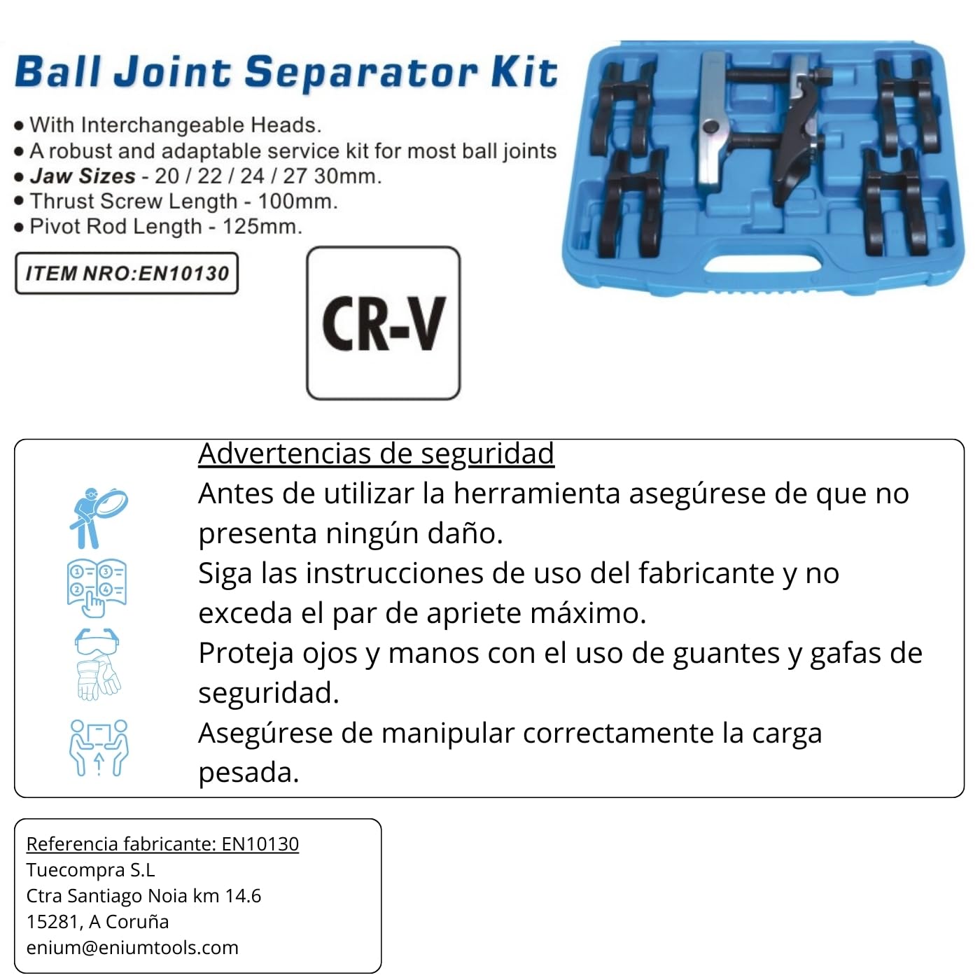 EXTRACTOR SEPARADOR DE RÓTULAS CON CABEZAL INTERCAMBIABLE 20 a 30 mm