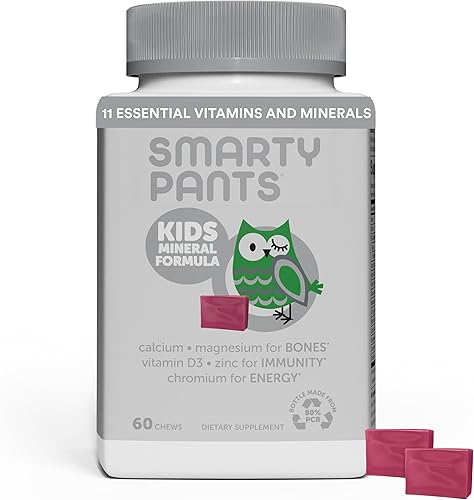 SmartyPants Vitaminas minerales diarias para niños calcio citrato de magnesio D3 zinc y cromo para apoyo inmunológico energía función ósea y