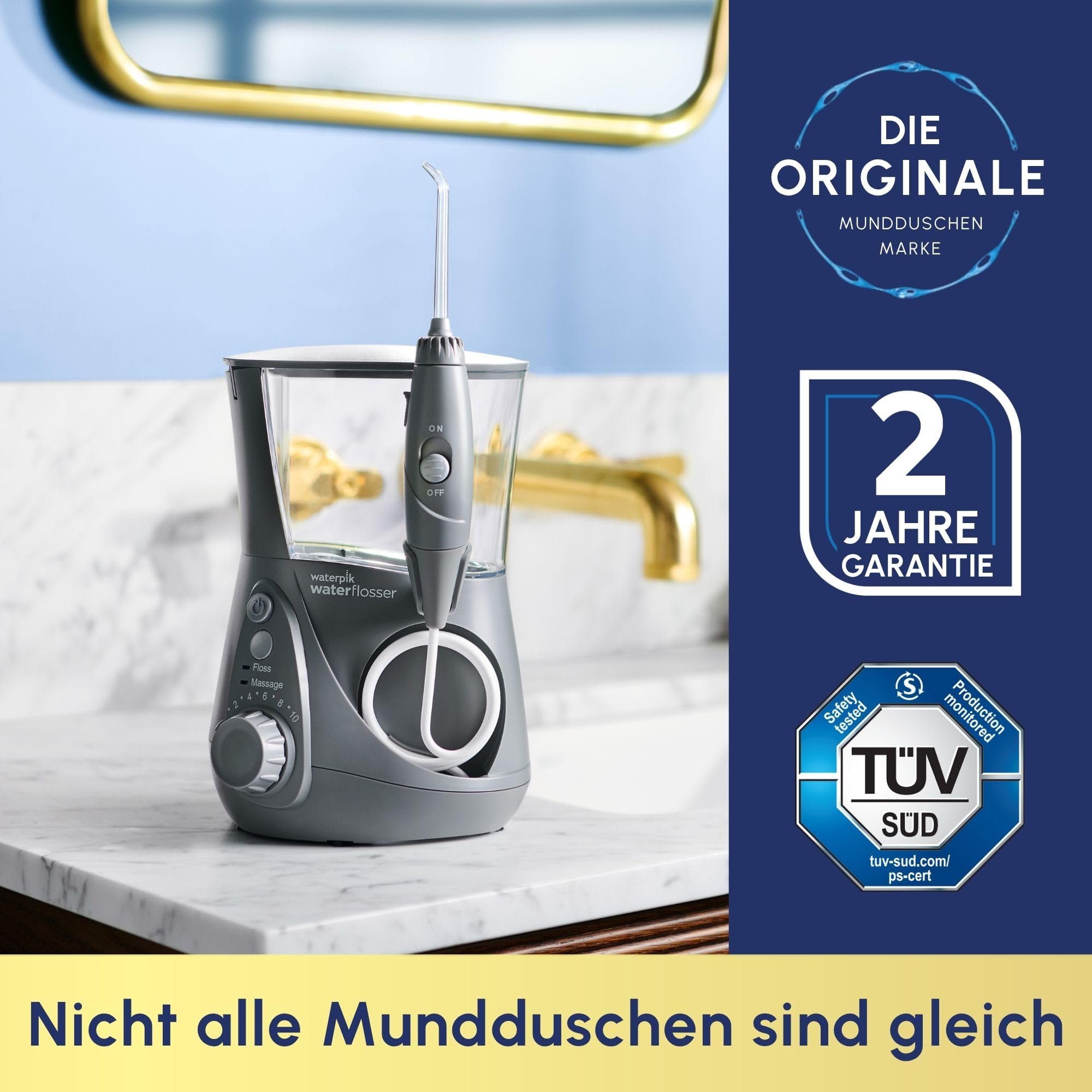 Waterpik Water Flosser Ultra Professional, Testsieger 2025, Precision Pulse Technology, TÜV Siegel, bis zu 99,9% Plaque Entfernung, 6x Aufsätze, 10 individuelle Modi, integrierter Timer, Grau