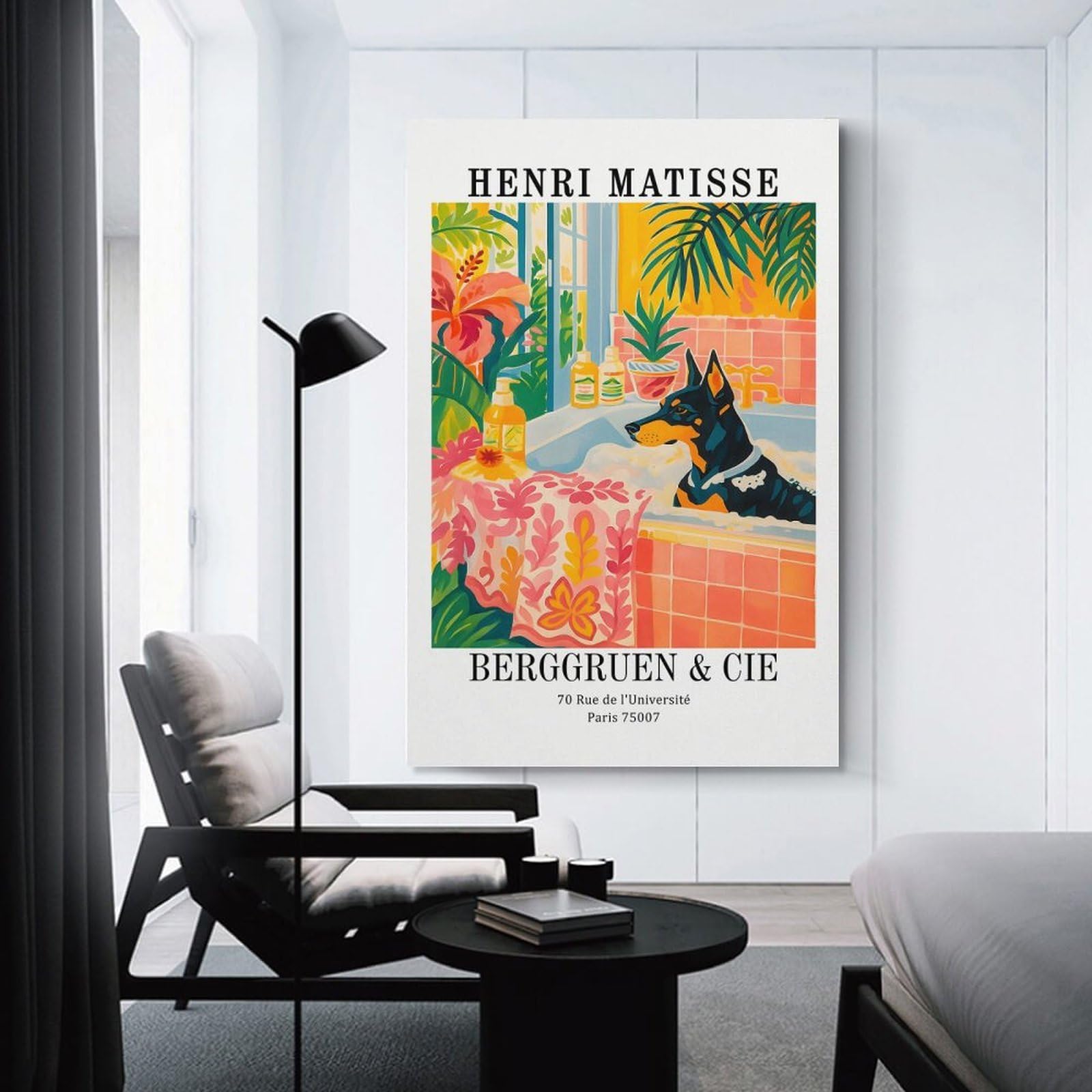 Junmoney Wall Decor Canvas Print Henri Matisse Dog in Bathtub Art, 20x30inch(50x75cm), for Bedroom Walls, Guest Spaces Or Lounges, Decorative Wall Art for Cosy Rooms