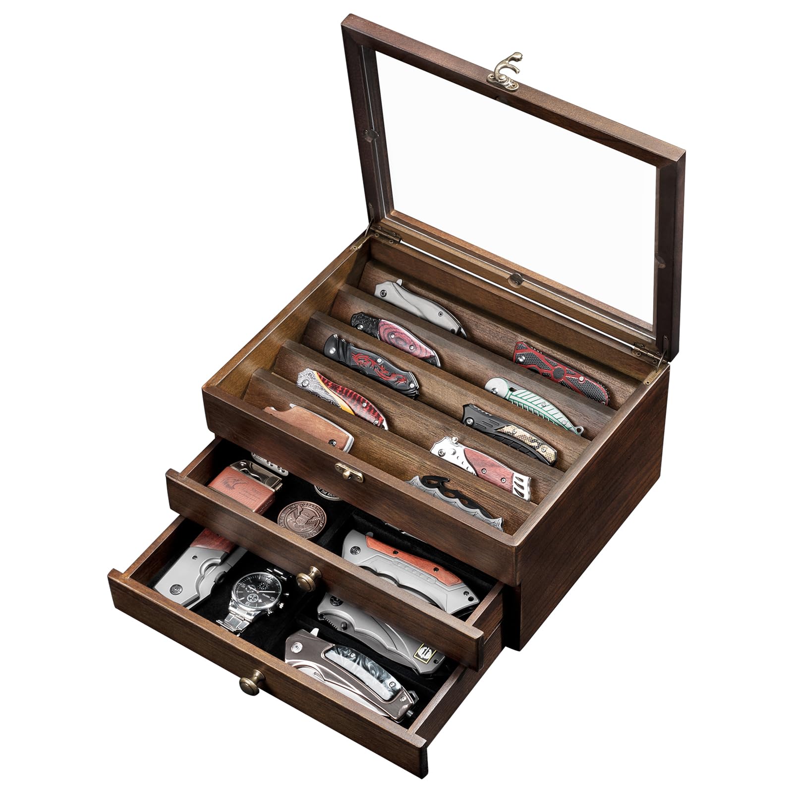 Amazon.com: amoard Knife Display Case, Knife Collection Display Holder with  Glass Lid, 3-Layer Wooden Pocket Knife Case with Drawers : Home \u0026 Kitchen, image size:1600x1600