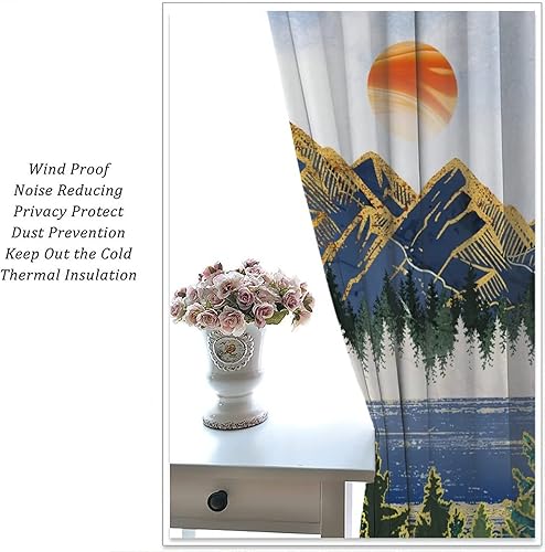 Miniatura 5 de Cortinas opacas con bolsillo para cortinero de montaña forestal, para sala de estar, oscurecimiento de la habitación, estilo japonés, paisaje