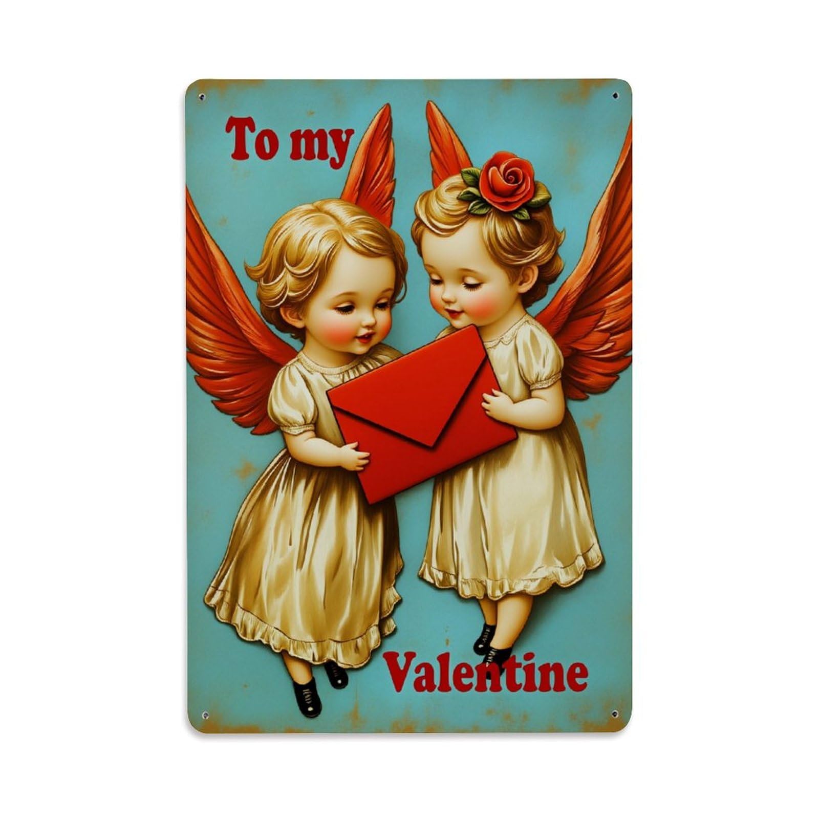 Enderetf Vintage Angel Couple Holding Envelope Tin Sign Metal Poster, Home Bar Garage Man Cave Cafe Indoor & Outdoor Wall Decoration 8X12inches