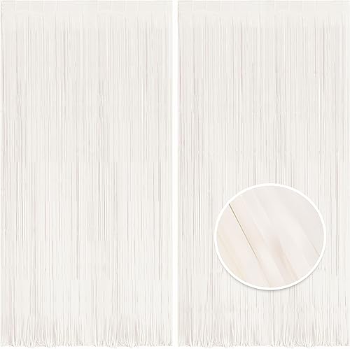 BRAVESHINE Cortinas de fondo de fotos de oropel - 2 cortinas de flecos de papel de aluminio blanco de 3.2 x 8.2 pies para cumpleaños, Halloween,