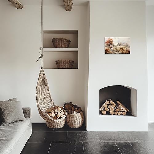 Miniatura 3 de MODOJOART Lienzo rústico para pared, diseño de graneros viejos, vallas de carretera y caballo, póster de pintura de casa de campo vintage para