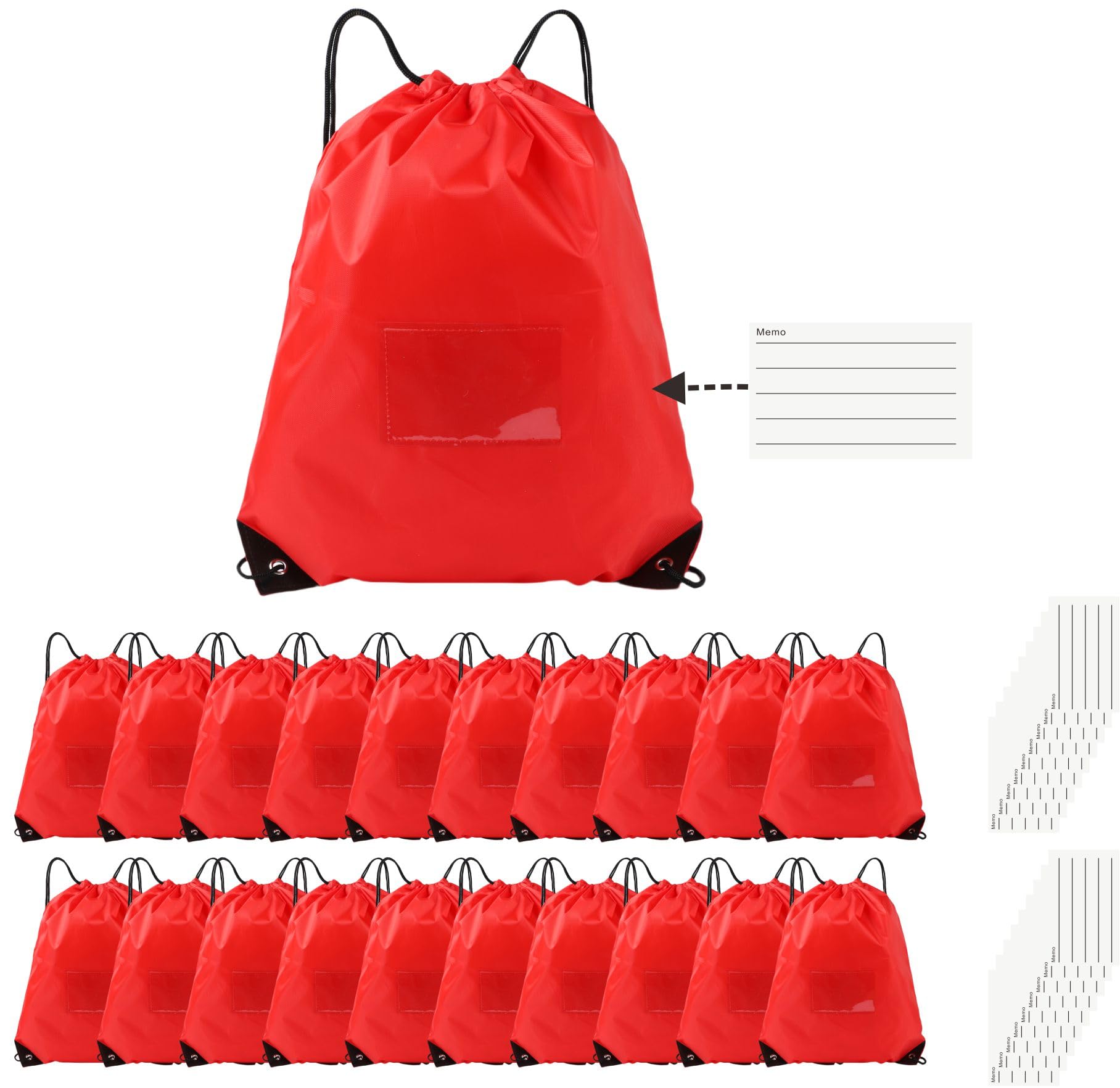 JohahaTim Drawstring Backpack Bulk 20 Packs Draw String Bags for Gym Sports Trip Pedestrianism Cinch Sack DIY for Women Men with Memo Card(red)
