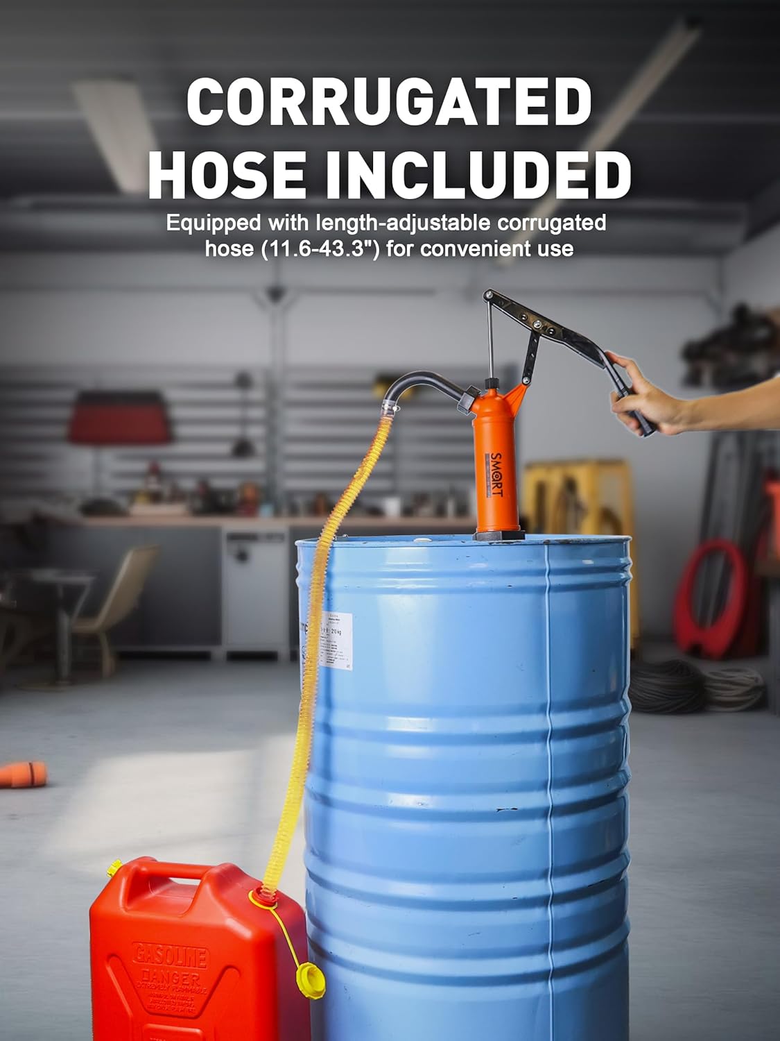 SMART JERRY - 55 Gallon Drum Pump | Heavy Duty Manual Rain Barrel Pump for Water, DEF & Corrosive Liquids | 9-14 oz per Stroke Lever Action Design​ | Fits 5-55 Gallon Drums