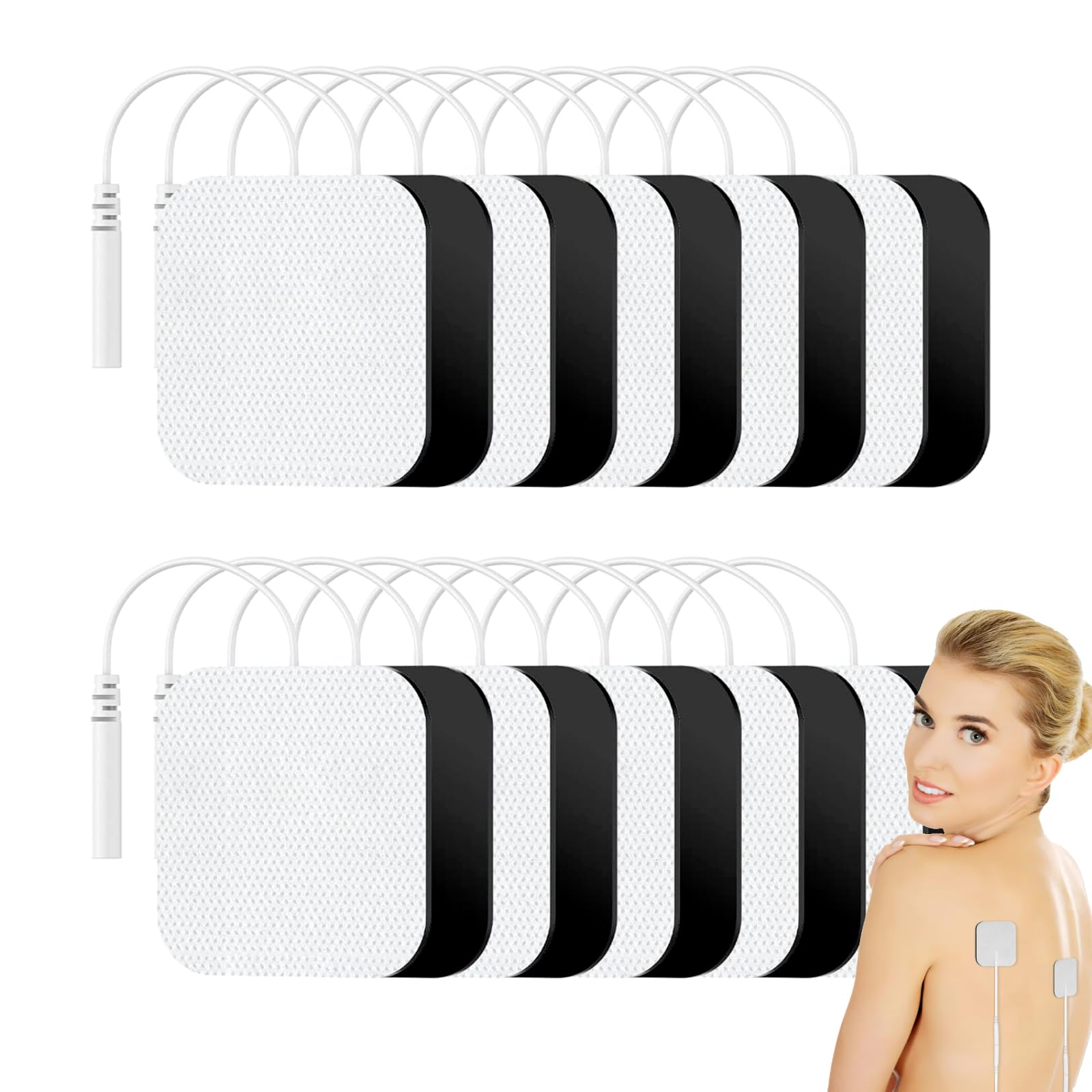 POFIBO Electrodos Para Tens - 20 Piezas Parches Electroestimulador, Reutilizables y Autoadhesivos 5x5cm Electrodos Tens, Compatibles con TENS y EMS con Conector de Botón de 2.0 mm