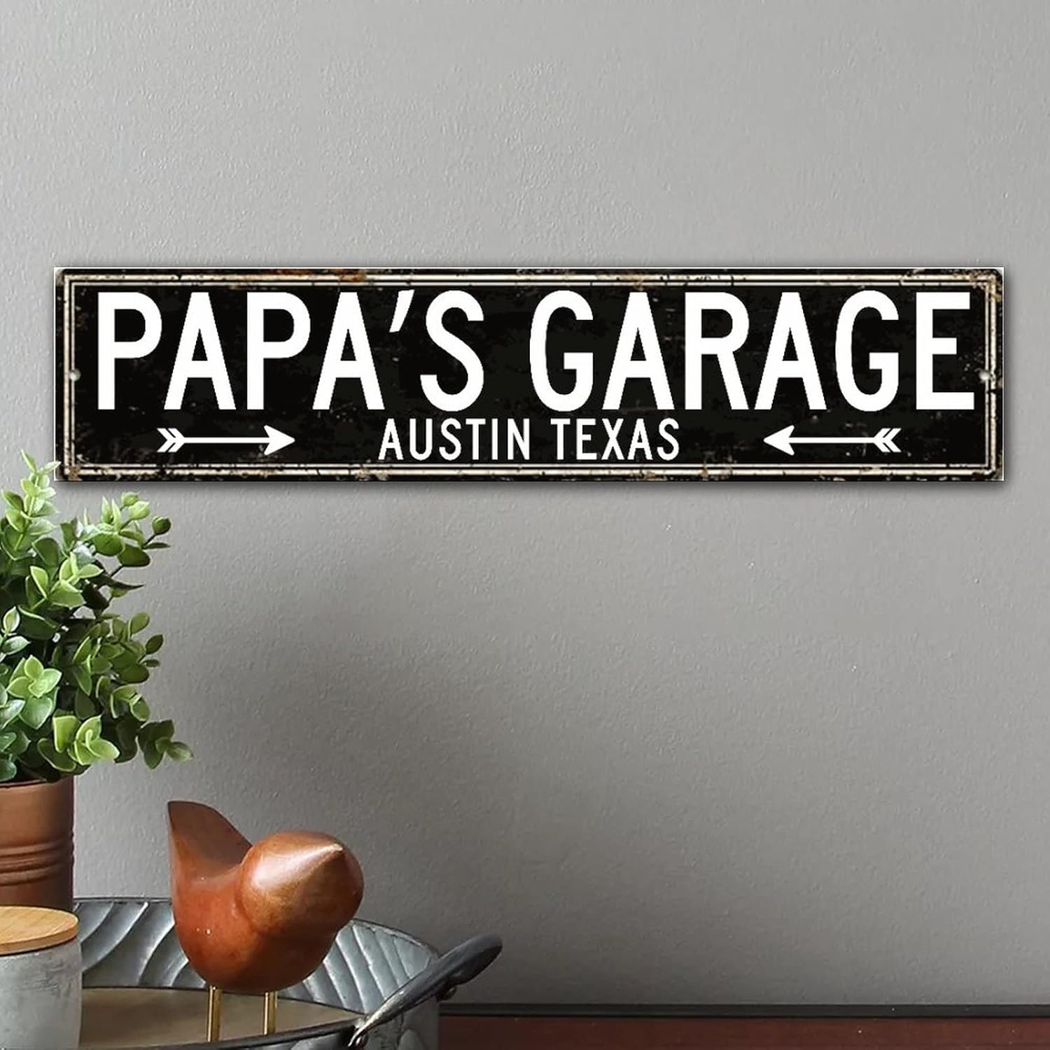 Papa's Garage Custom Address Wooden Signs, Funny Garage Signs Primitive Country Farmhouse Home Decor Sign Wall Hanging Sign Antique Vintage Style Wall Decor 6x24in Custom Wood Sign