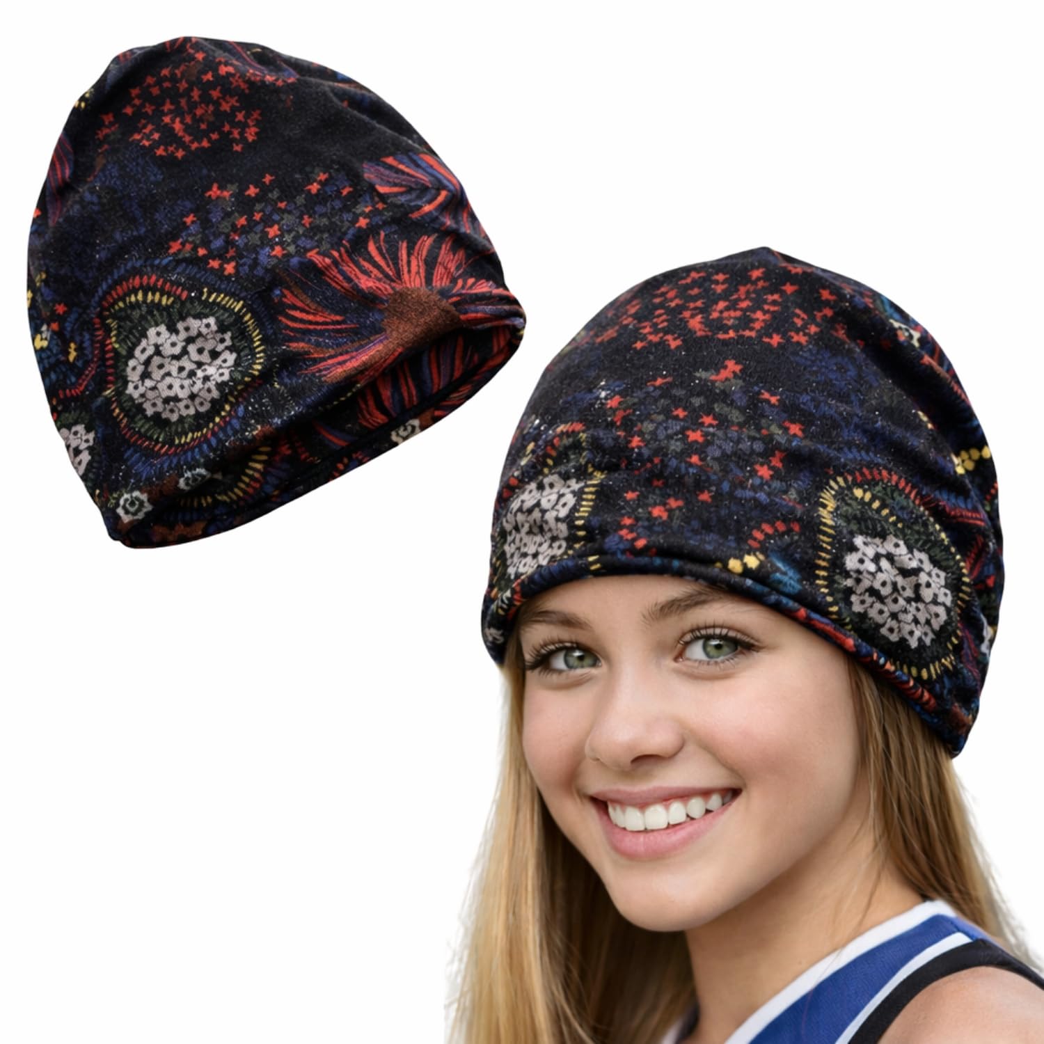 AYUOTOQi Floral Pattern Stylish Floral Head Scarf | Soft Cotton Slouchy Chemo Beanie Cap | Breathable Skull Caps for Running, Sleep | Unisex Multi-Use Hair Cover for All Seasons (Hat-Florals)
