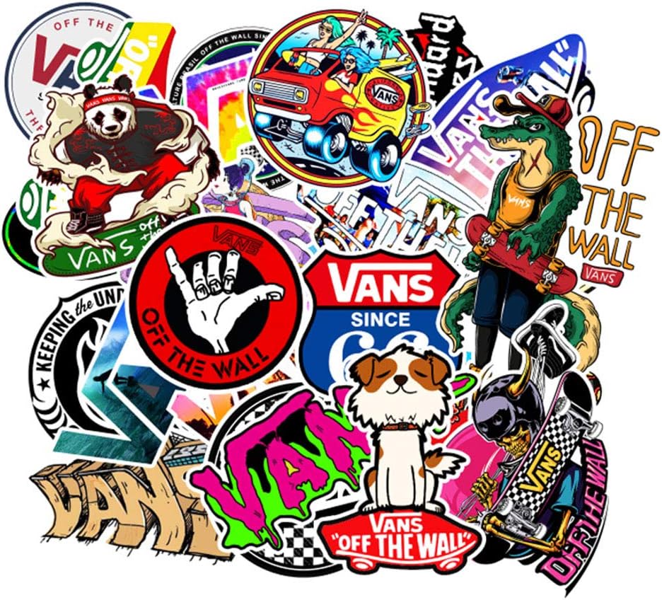 Vans Stickers of 100 Pack, Waterproof Vinyl Sticker Decals for Surfboard Hydro Flask Water Bottle Snowboard Skateboard Car Bumper, Christmas New Year Gift for Kids Teens Boys Girls Teachers Toddlers