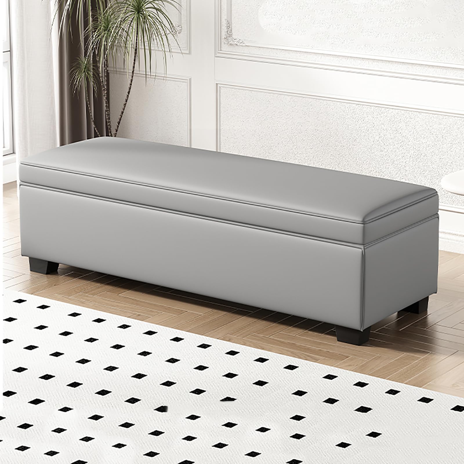 MSHGSKU Modern Storage Bench Multifunctional Padded Shoe Bench Faux Leather Footrest for Entryway Bedroom Living Room Hallway Light Gray (60x40x40CM)