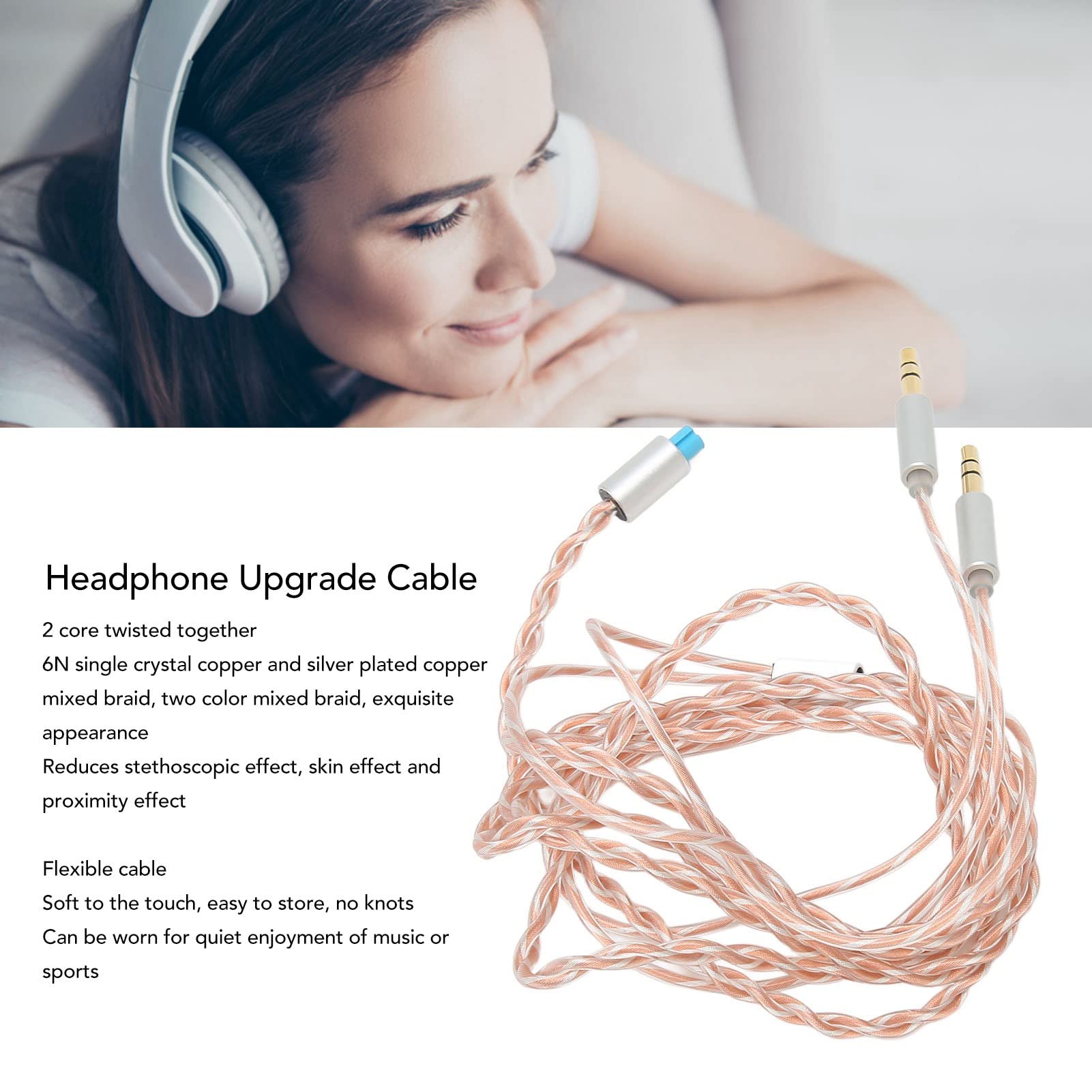 Jectse Kopfhörerkabel-Ersatz, Dual-3,5-Mm-Stecker auf 2,5 Mm, 3,5 Mm, 4,4 Mm, Symmetrisches Kabel-Ersatz mit Verlustfreiem Klang, Flexibles Kopfhörer-Aux-Kabel für HE400 für D7200 für T5P