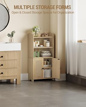 HEXCELEN Small Bathroom Storage Cabinet, Rattan Yellow