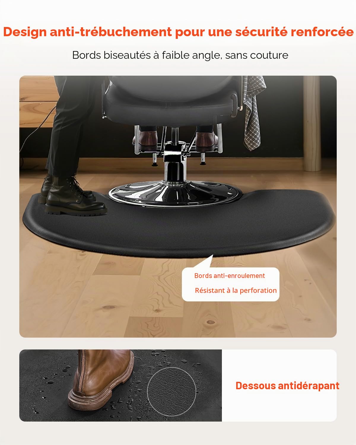 VEVOR Tapis de Chaise de Salon Coiffure, 1220x930x25 mm, Tapis de Sol Salon Coiffeur Anti-fatigue pour Base de Chaise Circulaire, avec Surface PVC, Facile à Nettoyer, Bords Biseautés Anti-trébuchement