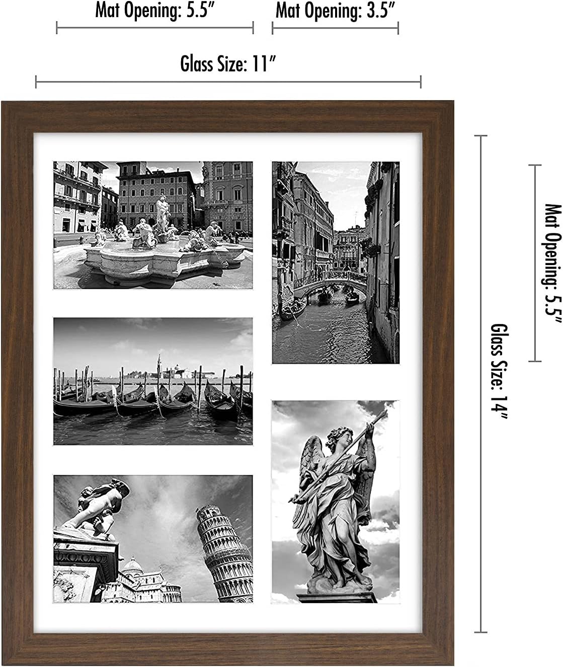 Americanflat 4x6 Collage Picture Frame with Shatter-Resistant Glass - Fits Five 4x6 Photos or Use as One 11x14 Picture Frame - Signature Collection - Collage Frames for Wall Display - Walnut
