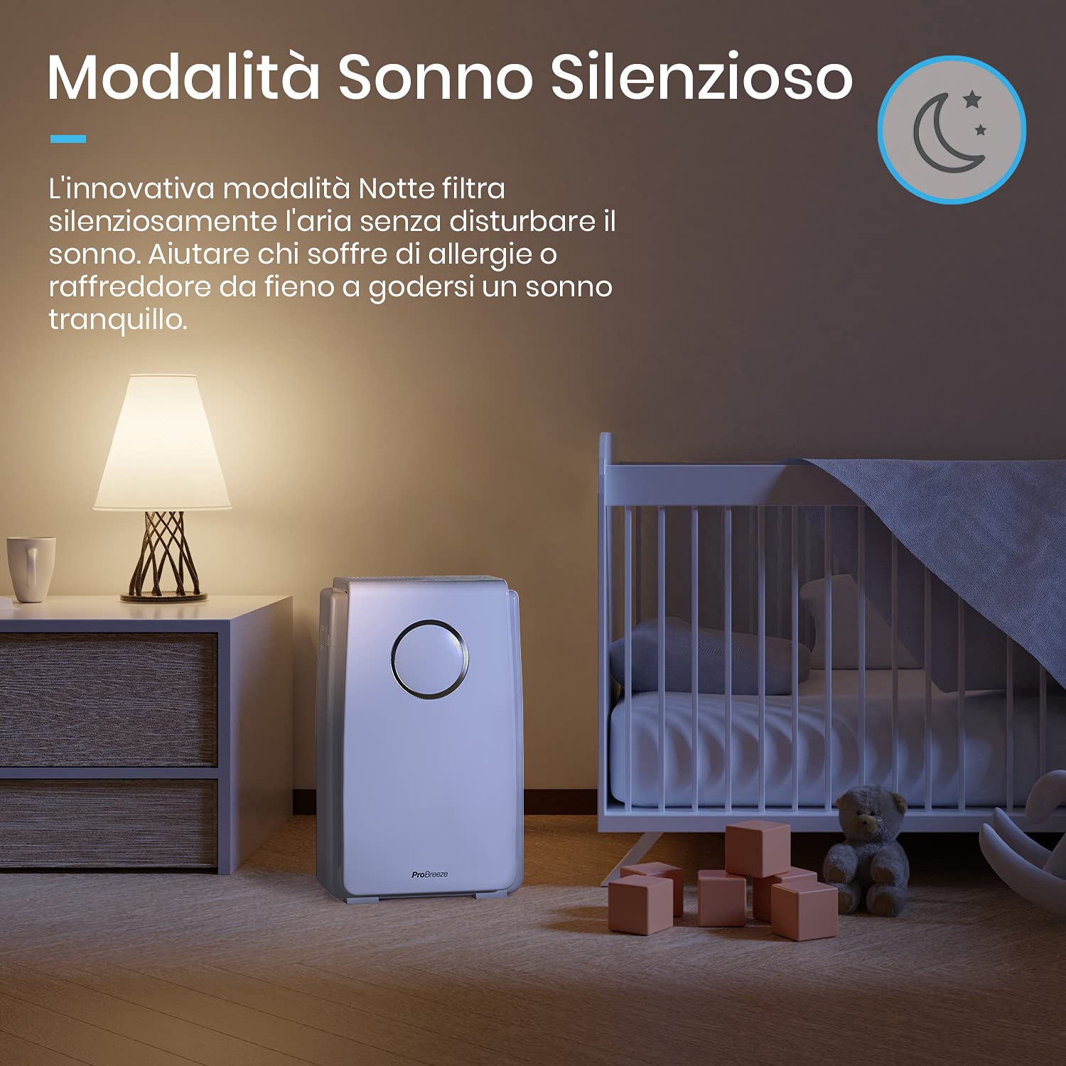 Pro Breeze Purificatore Aria 5-in-1 con pre filtro, Filtro HEPA, Filtro a carboni attivi, Catalizzatore freddo e generatore di ioni negativi - Contro allergie, polvere e odori (CADR 218, 40m ²)