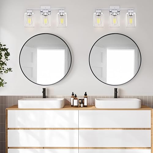 Miniatura 3 de Espird Lámpara cromada para tocador de baño, 3 luces, diseño cuadrado y certificación UL, accesorios de iluminación de baño sobre espejo, accesorio