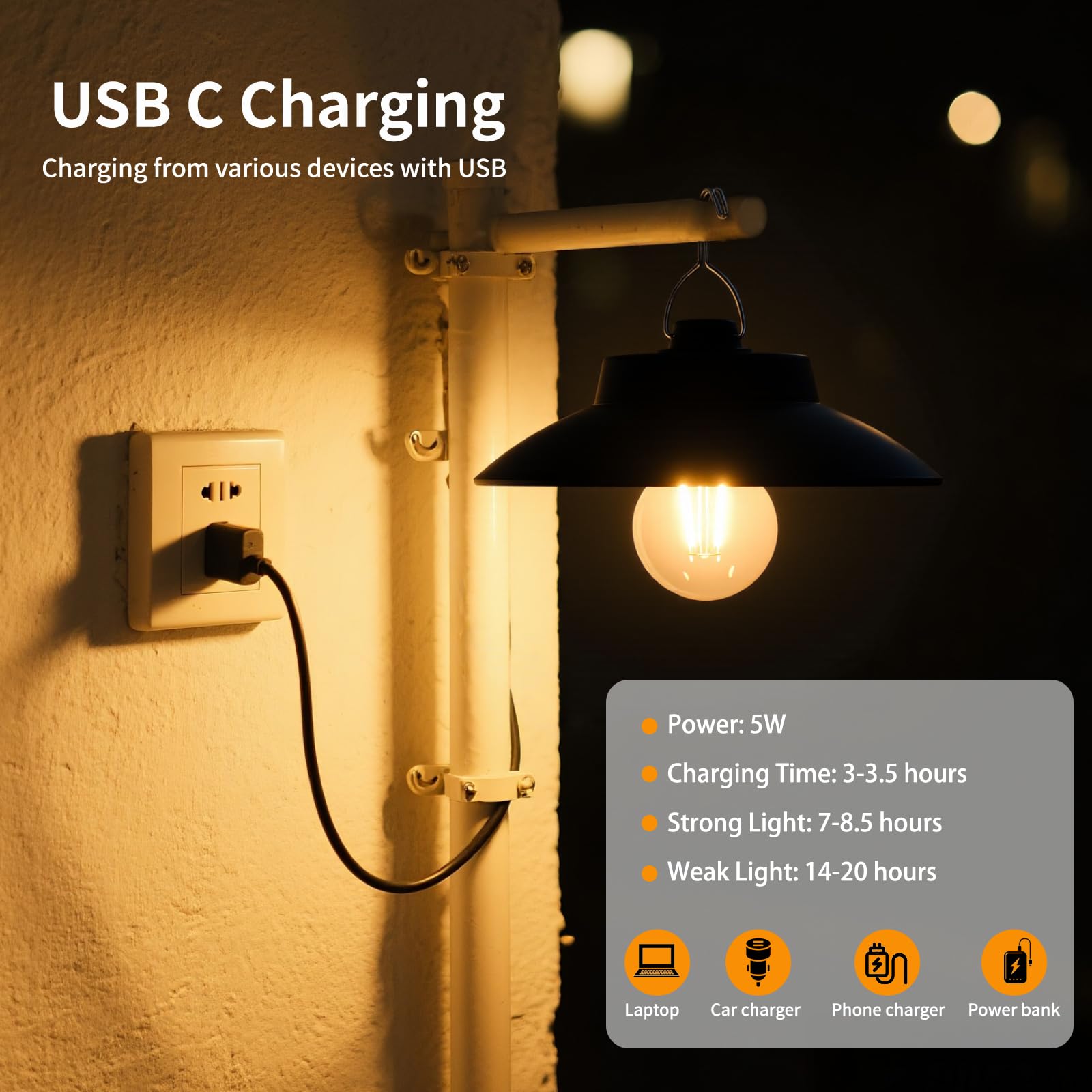 Solare Lanterna da Campeggio Retrò LED Ricaricabile – 200 Lumen, 2600mAh, Pannello Solare Integrato & USB-C, IPX4, 2 Modalità, Luce Bianca Calda, per Campeggio, Giardino, Emergenze