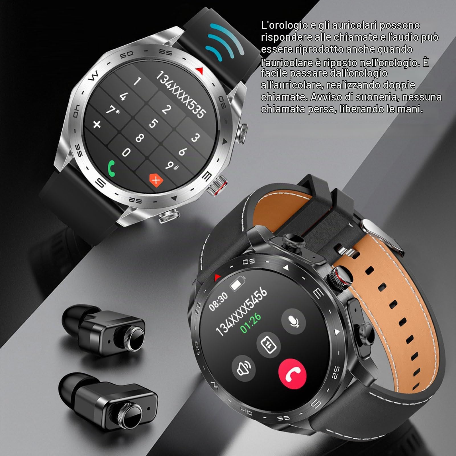 Orologio Intelligente con Auricolari, 2 in 1 Bluetooth Smartwatch Uomini Donne, IP67 Proof D'acqua, Previsioni Meteorologiche, Timer, Allarme, Promemoria Sedentario