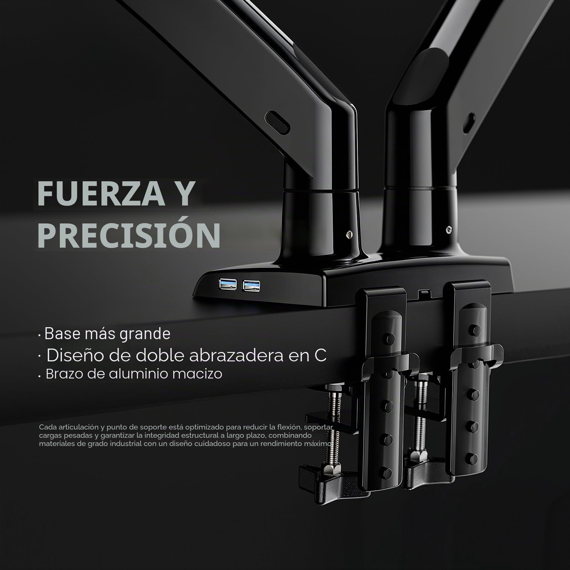 HUANUO Soporte Monitor Doble para 13 a 40 pulg, Brazo Monitor Doble con USB, Ajustable en Altura,VESA con Base Abraz C/Grommet, Cada Brazo Soporta hasta 12kg, HNDS7
