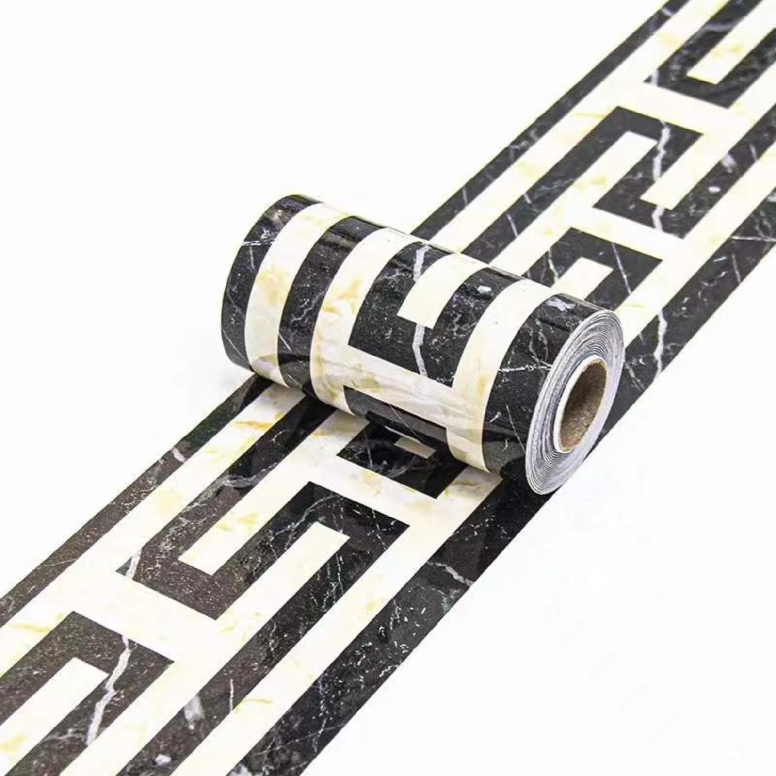 Visitryl Black Marble With Ten Thousand Characters Black Wallpaper Border Self Adhesive Wall Tiles Decorative, Peel And Stick Wall Border Bathroom Stickers 10Cm X 1000Cm