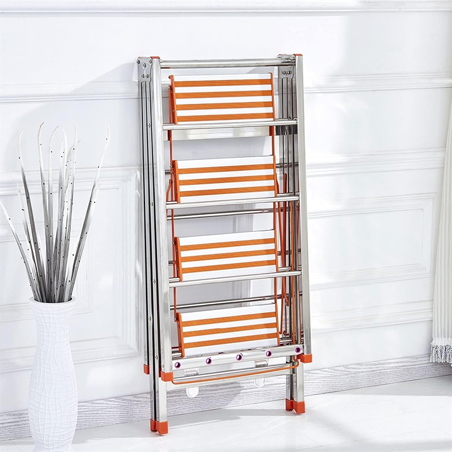 Habrur Tendedero Tendederos Plegables Tendedero De Ropa De Acero Inoxidable, Tendedero De Escalera, Tendedero De Doble Uso, Balcón, Suelo Plegable para Interiores Y Exteriores Tendedero Ropa Plegable