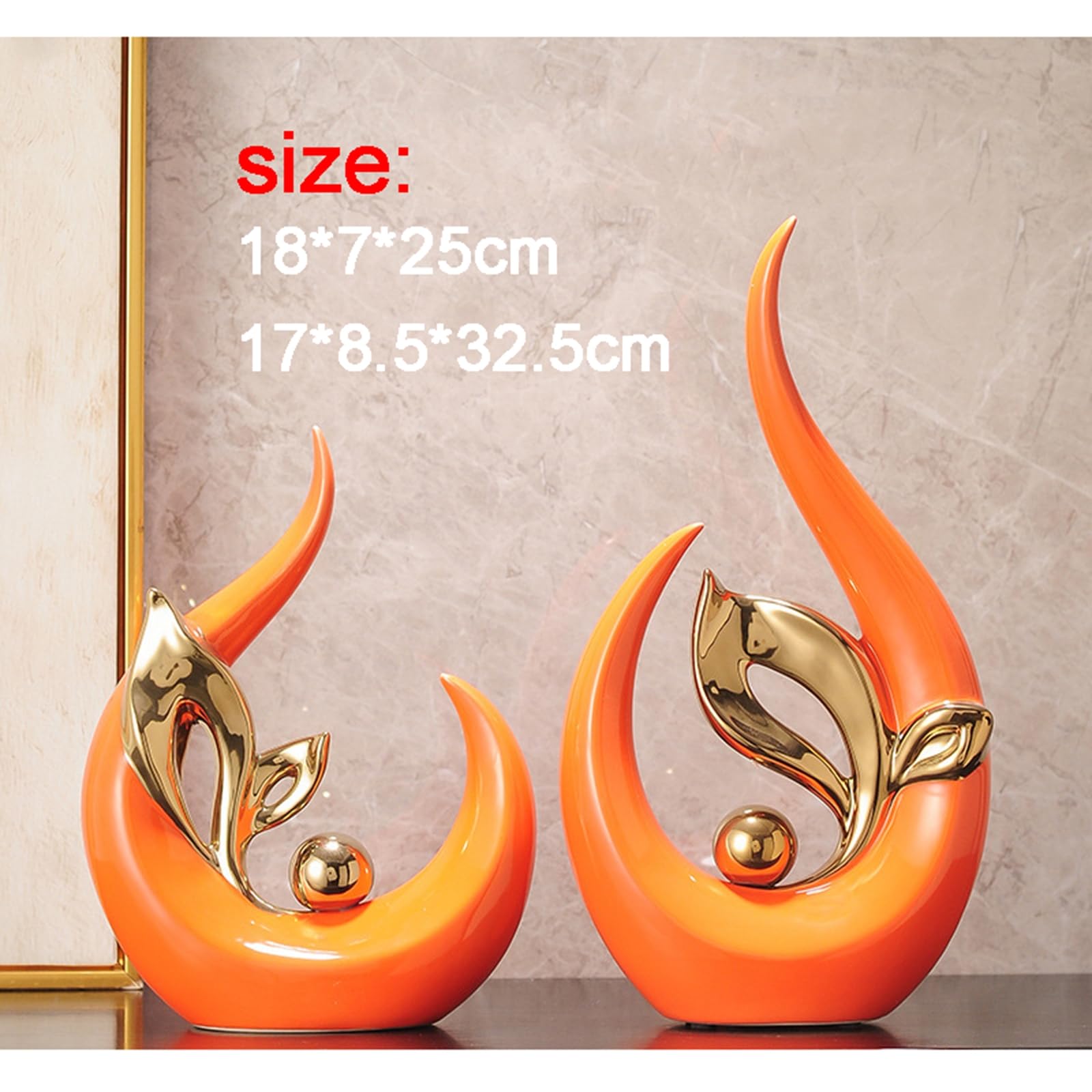 Escultura Decorativa Abstracta Moderna de cerámica Negra, Dorada y Naranja para Decorar la Mesa del salón.