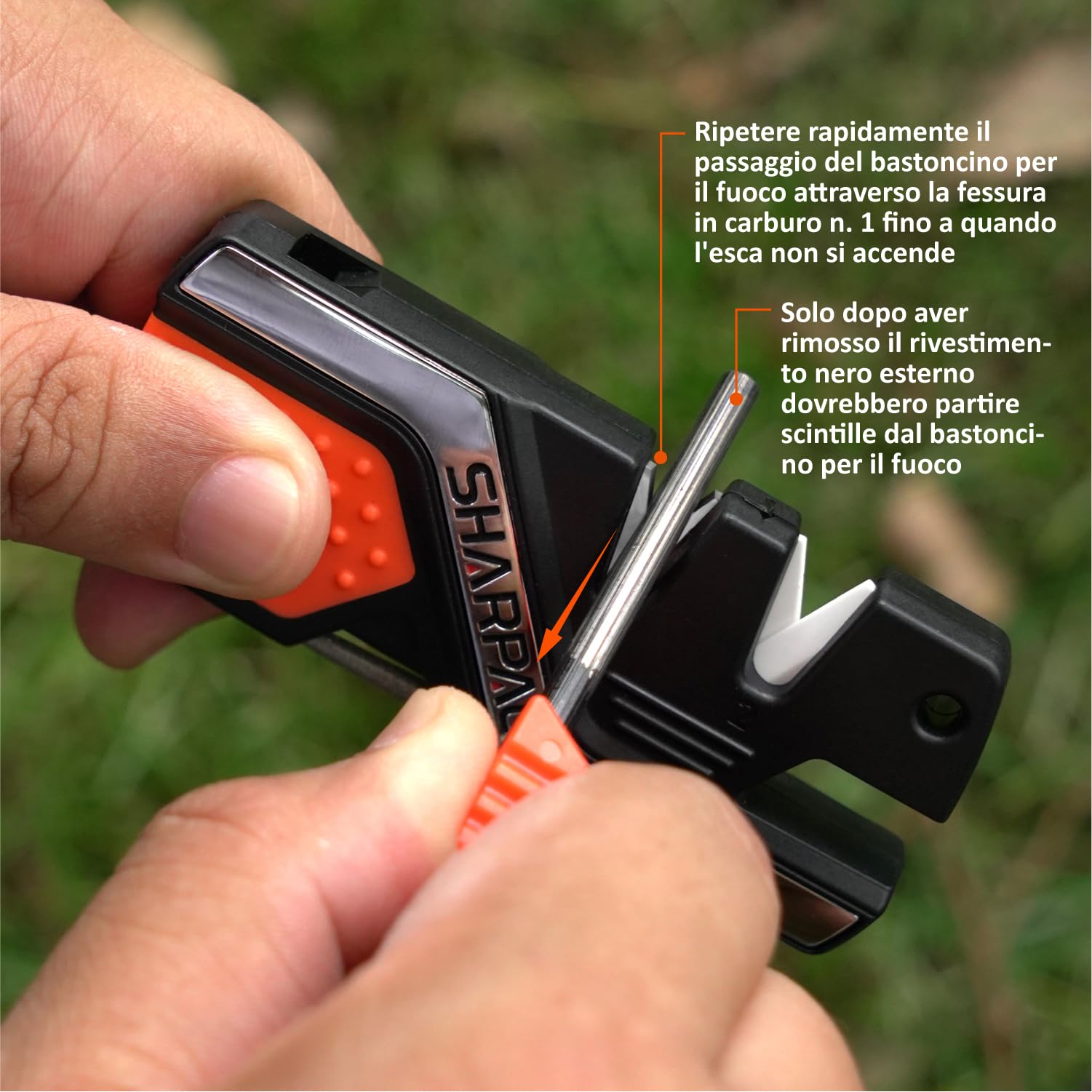 SHARPAL 101N 6 in 1 Portatile Affilacoltelli con Accendifuoco, Fischietto e Barra Affilatrice Diamantata, Risanare e Levigare Rapidamente Lame Dritte e Dentellate