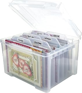 Card Storage Box With 3pcs Magnetic Sheets and Clear Bag,Card Organizer With 6 Removable Dividers For Greeting Cards,Photos,Pictures
