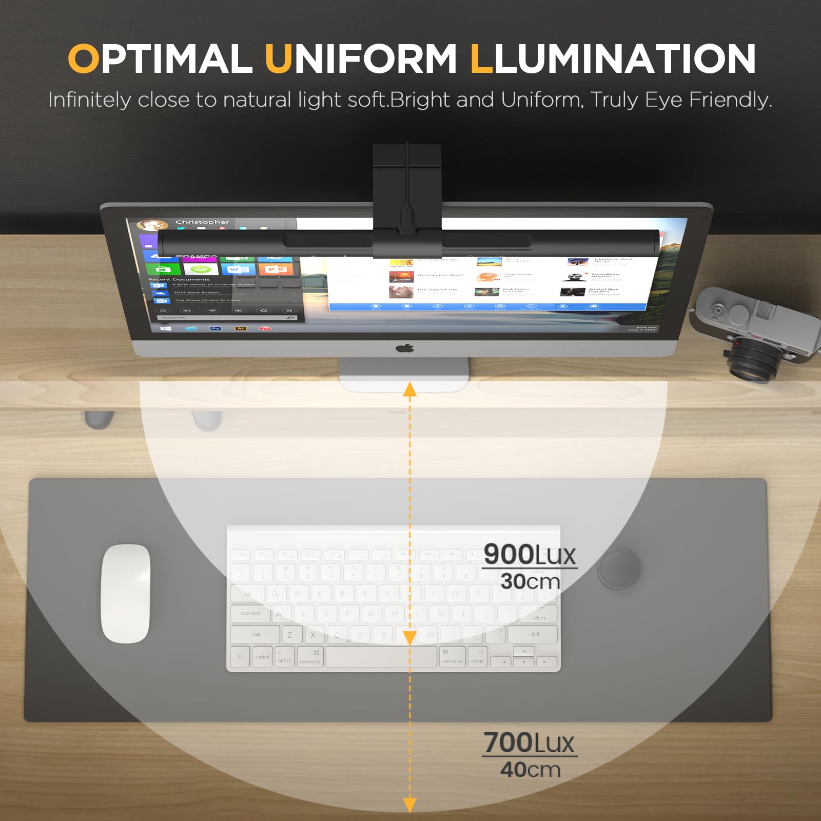 Barre lumineuse de moniteur – Lampe de moniteur d'ordinateur avec télécommande sans fil, barre d'écran USB-C, barre de lampe à gradation automatique, luminosité et température de couleur