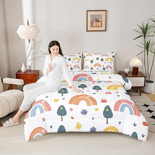 Miniatura 9 de Juego de edredón de arcoíris para niños, juego de edredón de decoración Kawaii tamaño individual para niños y niñas, juego de ropa de cama de