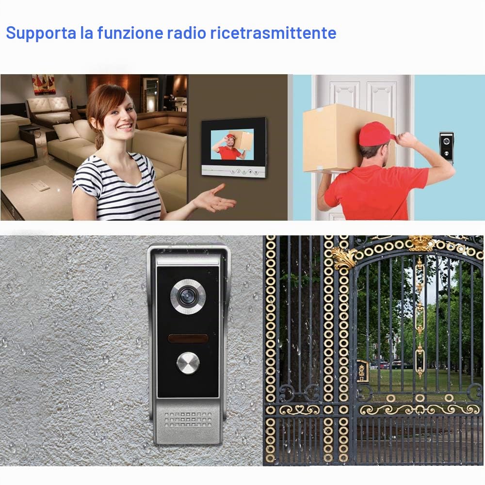 Sistema videocitofonico 2 monitor Videocitofono 7 pollici Clear Display per campanello per la casa Videocamera Night Vision Max a 100 metri