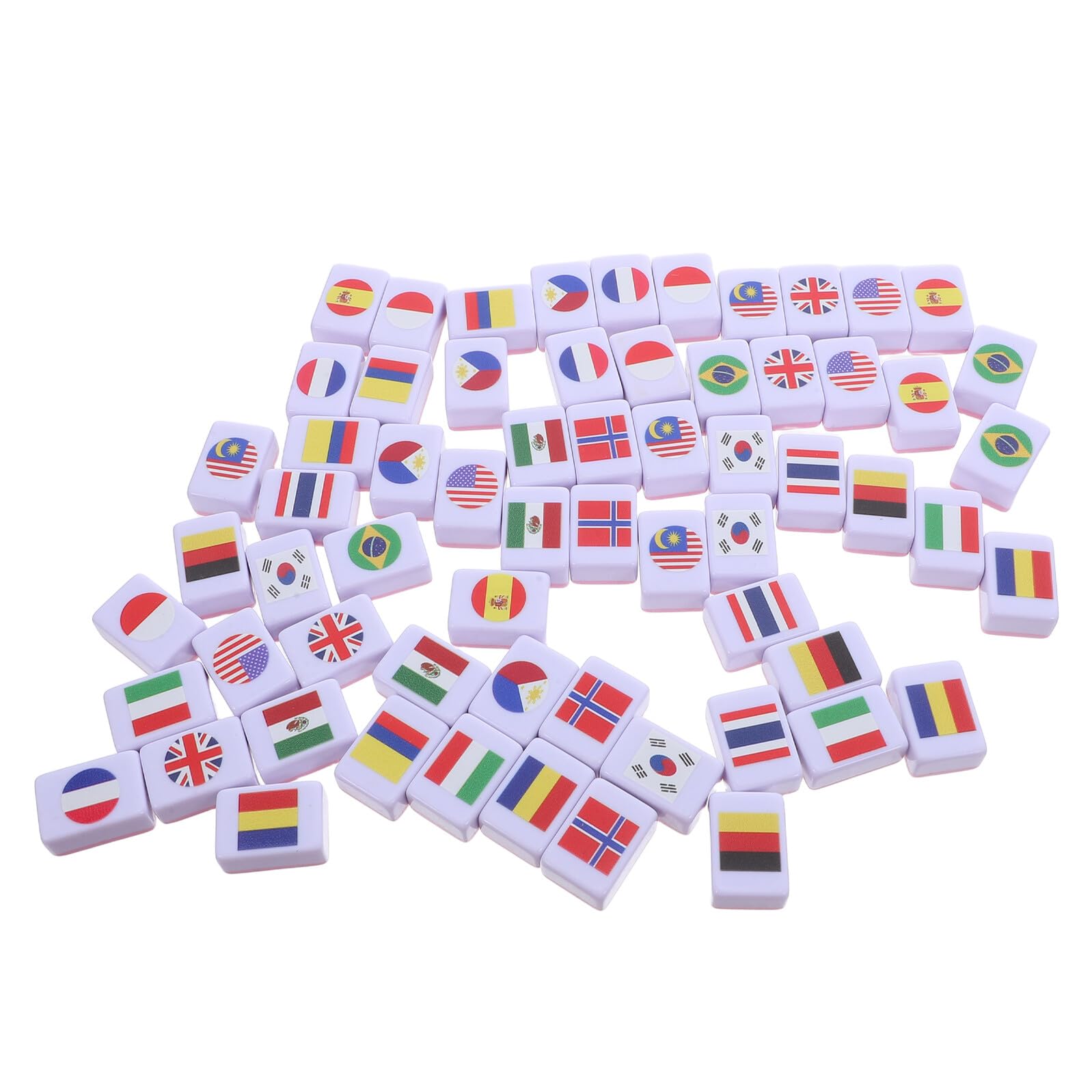 SOIMISS de Mahjong Portable 64 Pièces 24 MM Motif Drapeaux du Monde en Mini Mahjong pour 2 Joueurs de Mémoire Éducatif Géographie de Voyage pour Famille et