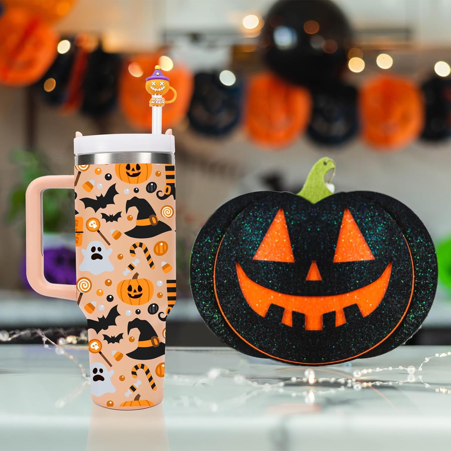 Christmas Halloween Straw Covers Cap Compatible with Stanley Cup 30 40 oz, 4PCS Silicone Reusable Drinking Straw Topper Including 4 styles, Funny Party Straw Cover for Stanley. (Halloween Boo Set) - Image 5