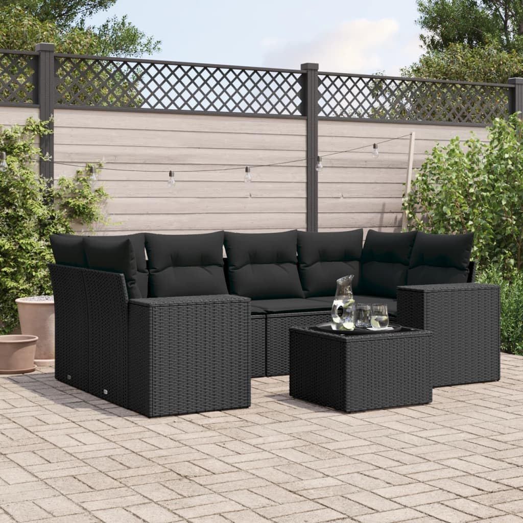 LAPOOH Set de Comedor de jardín 7 pzas y Cojines ratán sintético Negro, Conjunto Mesa Y Sillas Jardin, Mesa Y Sillas Terraza, Muebles Jardin Exterior, Conjuntos De Muebles De Jardín - 3254652