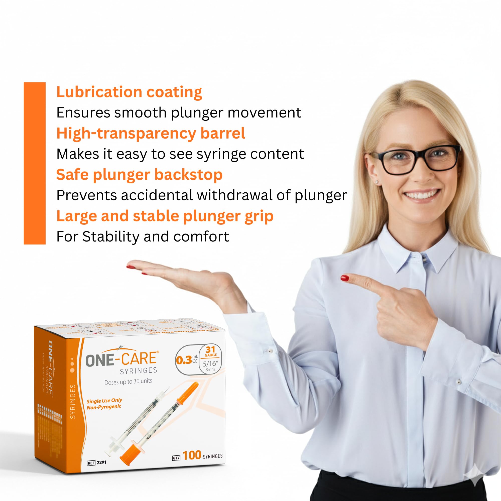ONE-CARE Syringes - 0.3ml 31G Orange -5 ONE-CARE Syringes - 0.3ml 31G Orange -5