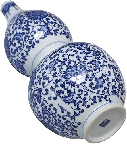 Miniatura 2 de Dahlia Jarrón azul y blanco, florero de porcelana china hecho a mano, diseño de dragón, forma de melón de 8.5 pulgadas