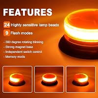 Dinfu Mágneses Forgó Figyelmeztető Lámpa 12V - Sárga LED Vészvillogó Távirányítóval, 9 Üzemmód, Autó/Teherautó/Traktor Kompatibilis, USB Töl 5