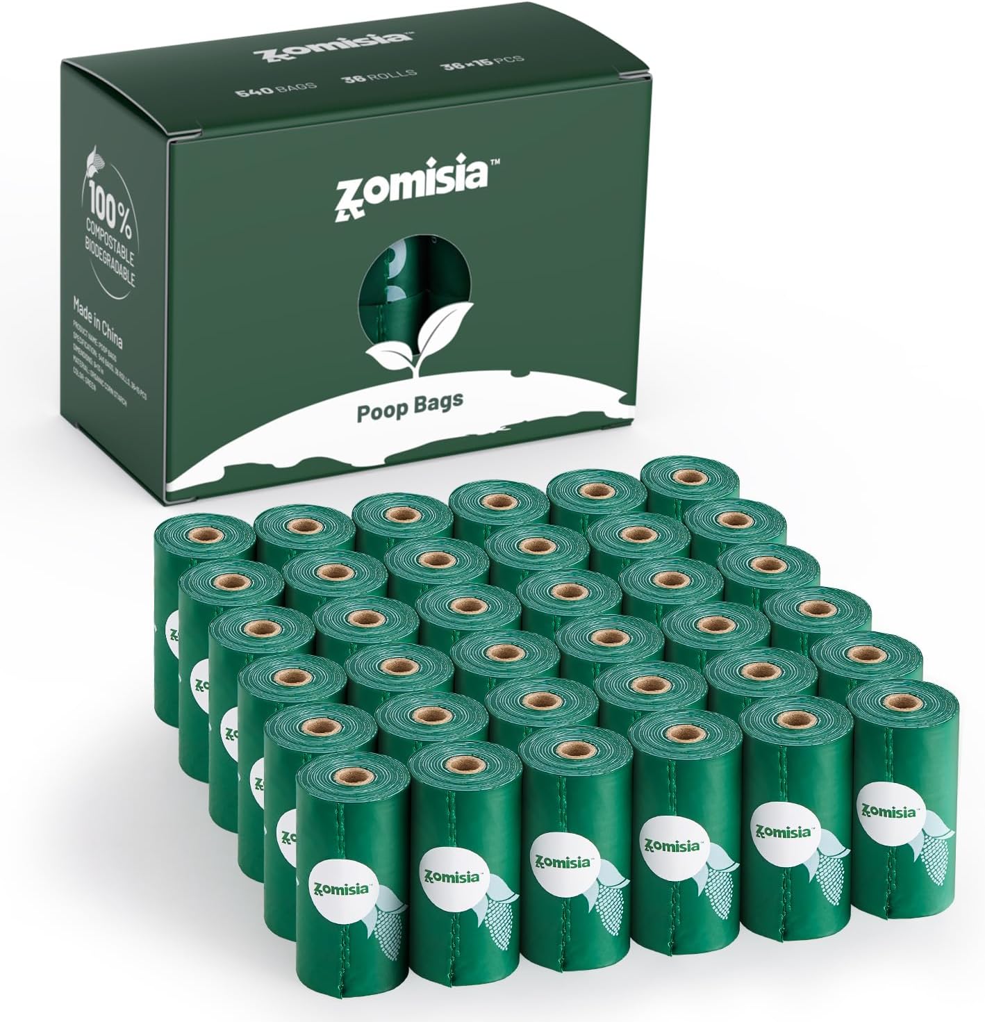 100% Certified Compostable Dog Poop Bags - Unscented Dog Waste Bags 36 Rolls, Extra Thick 100% Leakproof, BPI (ASTM D6400) Certified Poop Rolls, 540 Bags