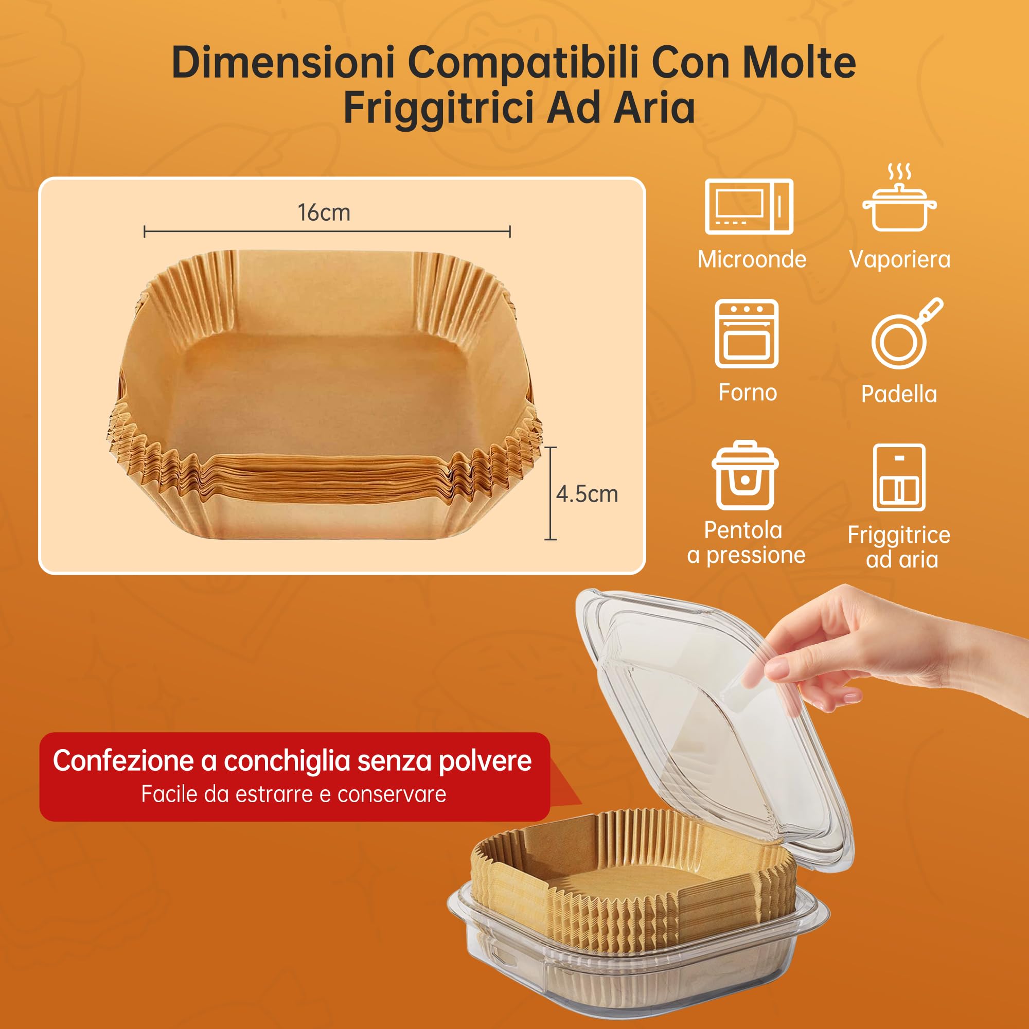 Carta forno per friggitrice ad aria 100 pezzi usa e getta 16cm x 4.5cm accessori