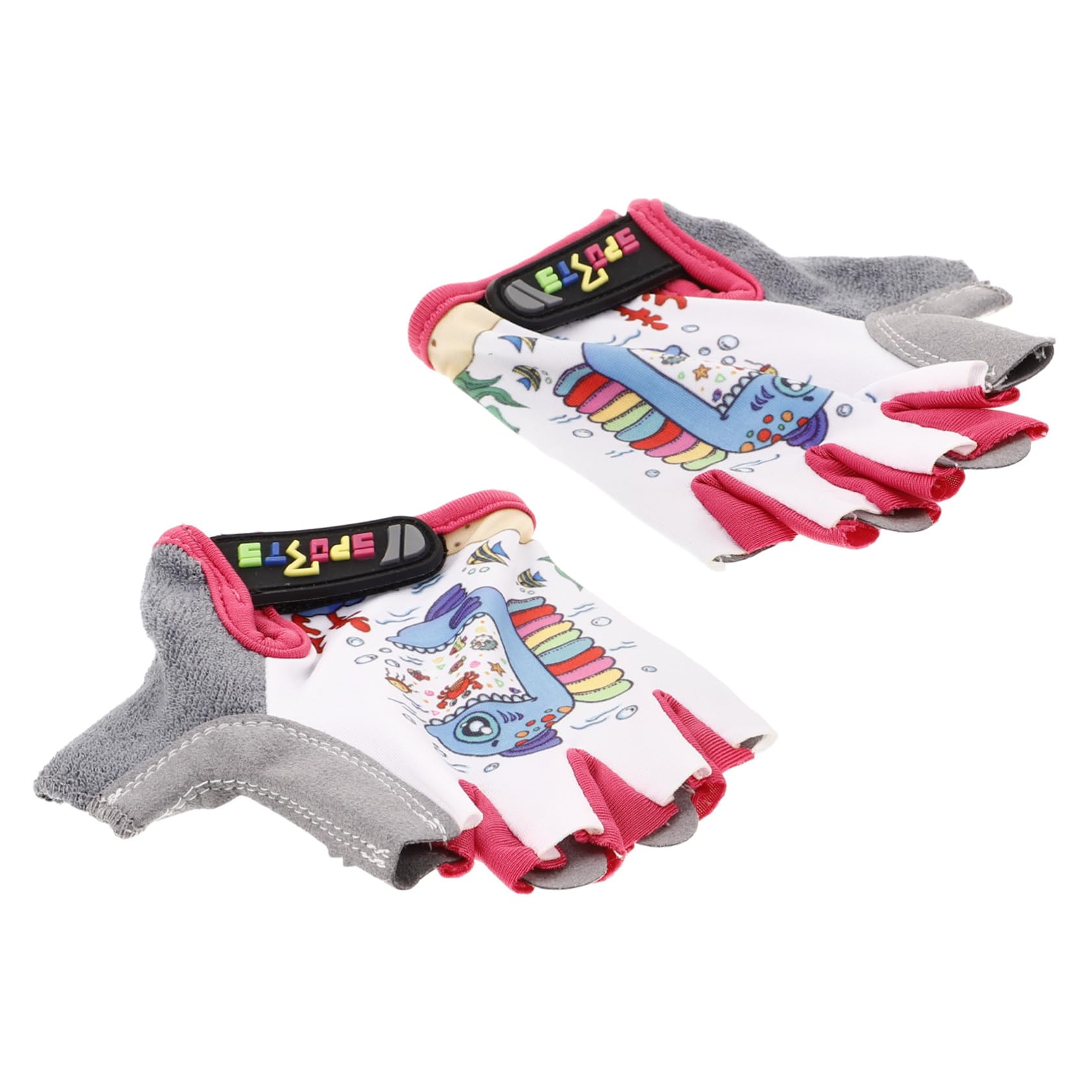 BESPORTBLE Girls Fingerless Bike Gloves Vibrant Fish Design Outdoor Sports Gloves for Boy Girl for Cycling Skating and Balance Biking Non- and Breathable