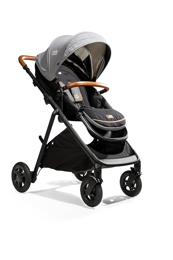 Joie Aeria S Baby Stroller for 0-4 Years - 4in1 Baby Pram with Height Adjustable Seat (Birth to 22 kg, Carbon)