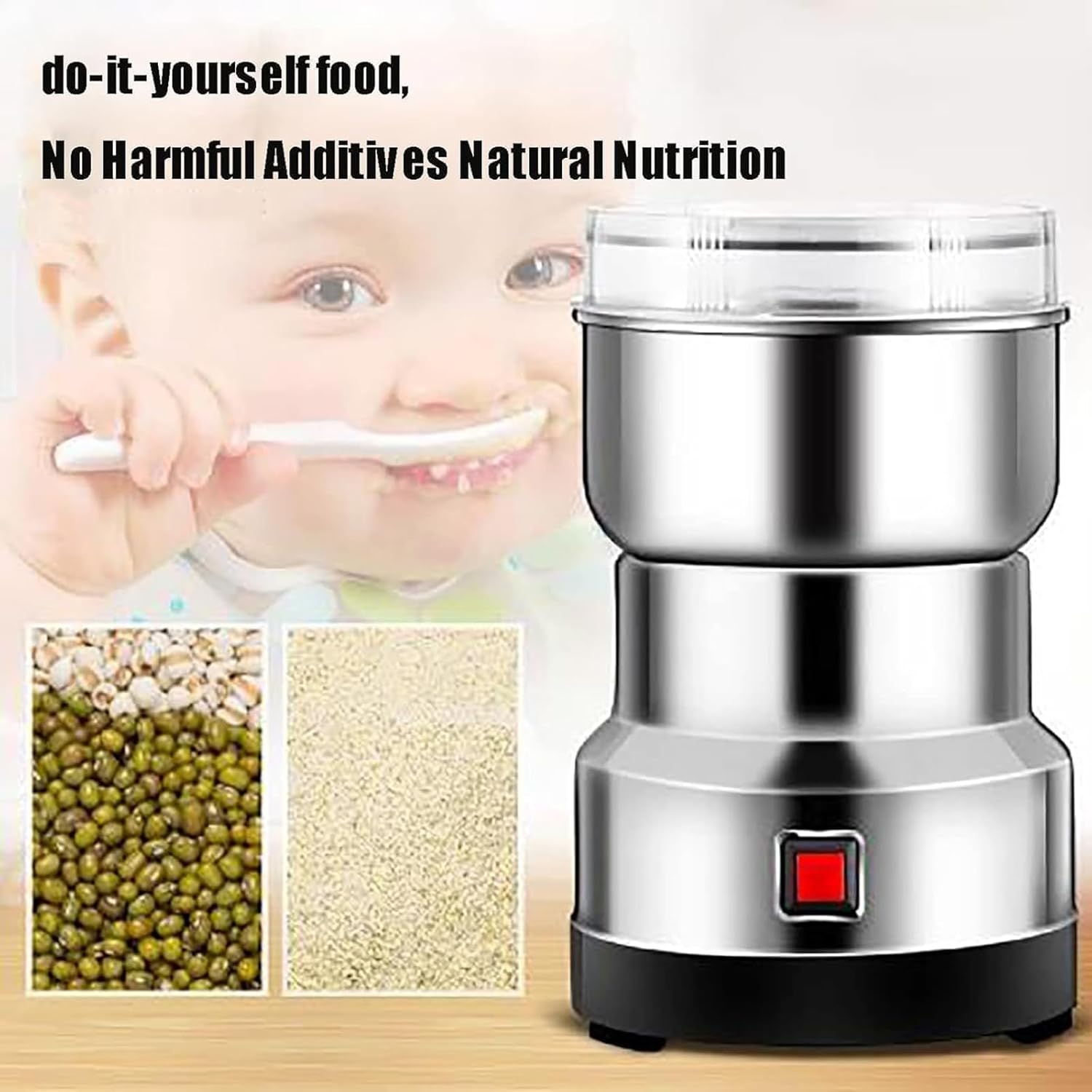 Commercial Motor Grinding Stone Mill Grain, 300g Electric Mill Stainless Steel Grain Grinder, Vanilla Flour Machine Stainless Steel High Grain Grinder, for Grinding Grains, Roots
