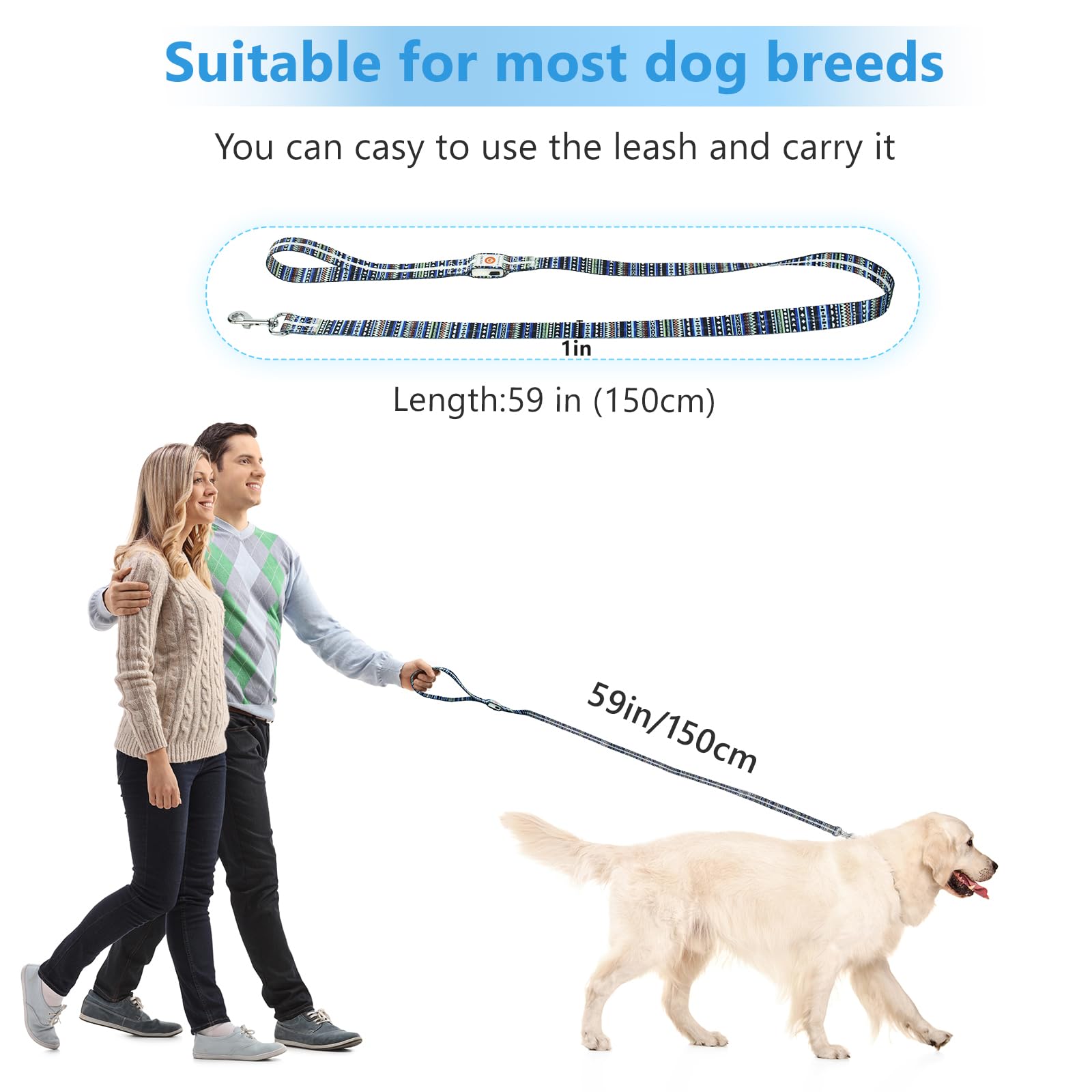 YUSHANG Light Up LED Dog Leash - Rechargeable, 5 Ft, 3 Lighting Modes for Medium Large Dogs Walking at Night (L:1.5m/W:25mm) - Image 4