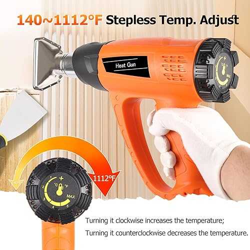 Miniatura 3 de Pistola de calor de 1800 W, 140   1112  (140.0 F-1,112.0 F), kit de pistola de aire caliente de calentamiento rápido, control de temperatura