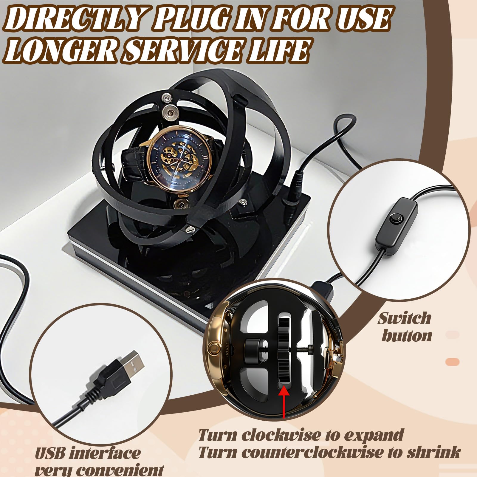 Remontoir Montre Automatique Rotatif avec Minuterie Support Mouvement pour Montres Automatiques