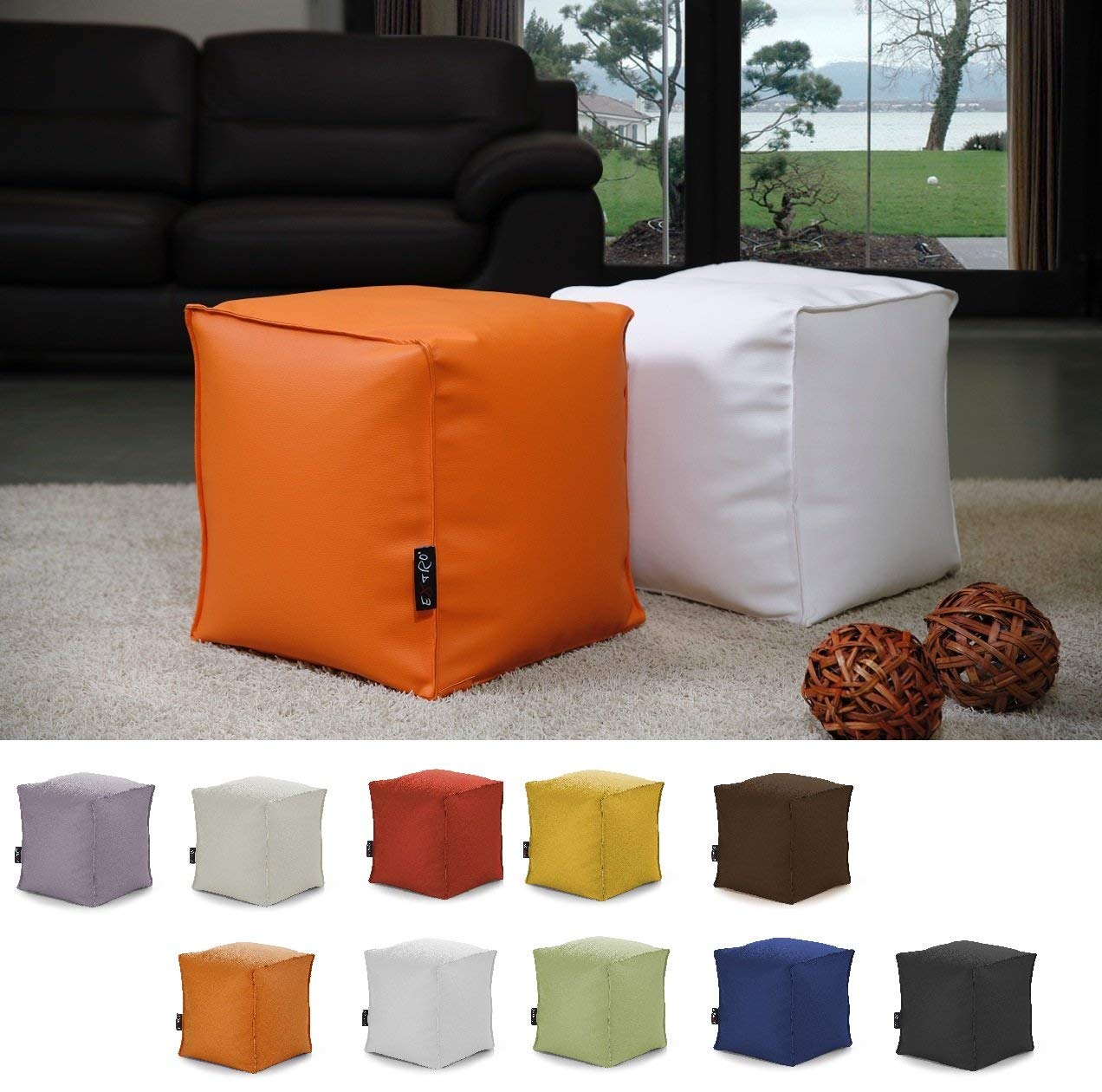 CAB BONAO POUF ARANCIO 43x43x43 ECOPELLE RIEMPITO DI POLISTIROLO SFODERABILE